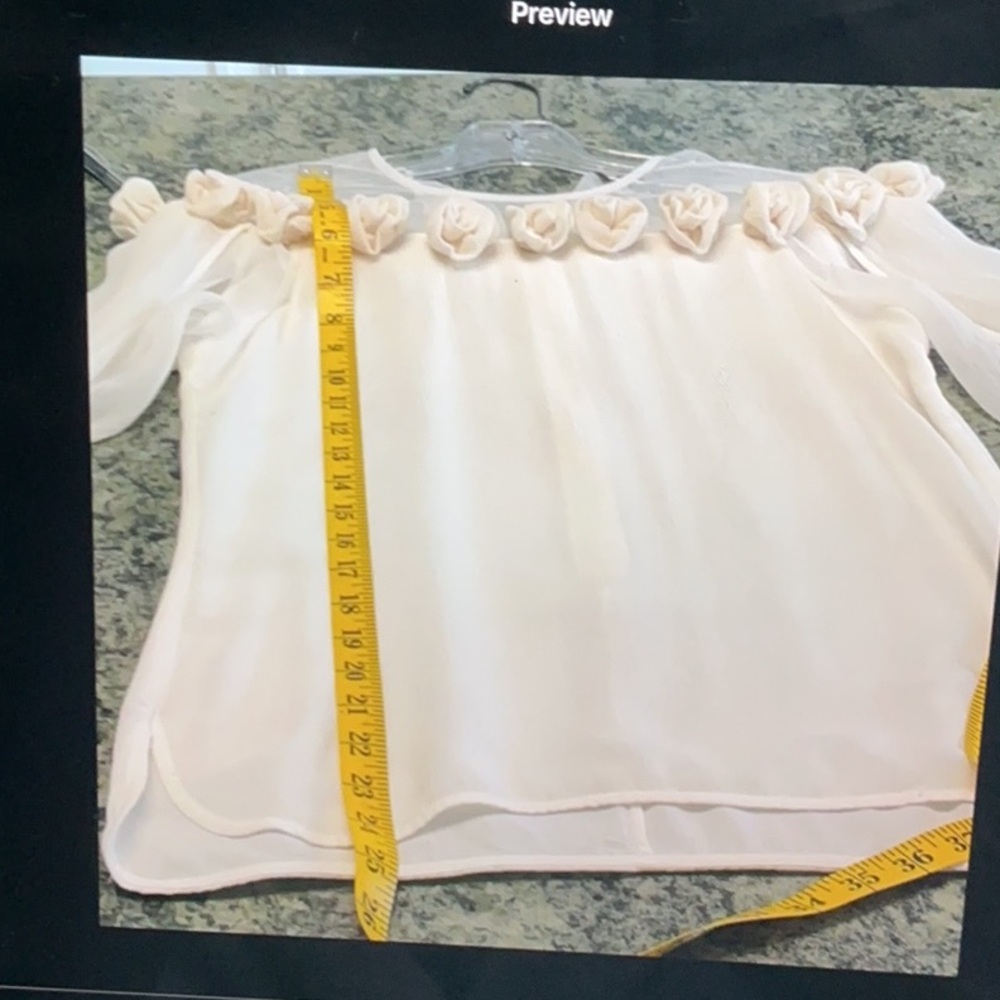Cream Off-the-Shoulder Floral Trim Blouse - Picture 7 of 7